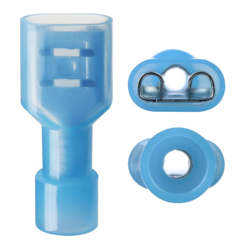 XHF 16-14 AWG 500 Pcs Female Spade Disconnect Connectors Terminals Nylon Fully Insulated Quick Crimp Wire Connectors Blue - Image 2